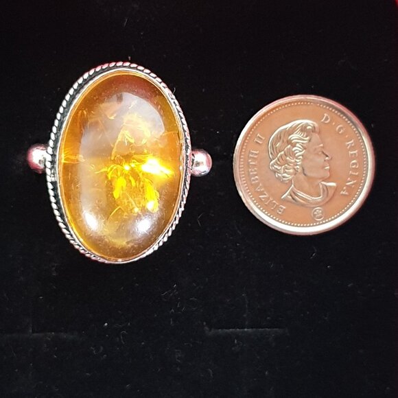 Beautiful Vintage Large Natural Baltic Amber 925 Sterling Silver Cocktail Ring - Picture 5 of 13
